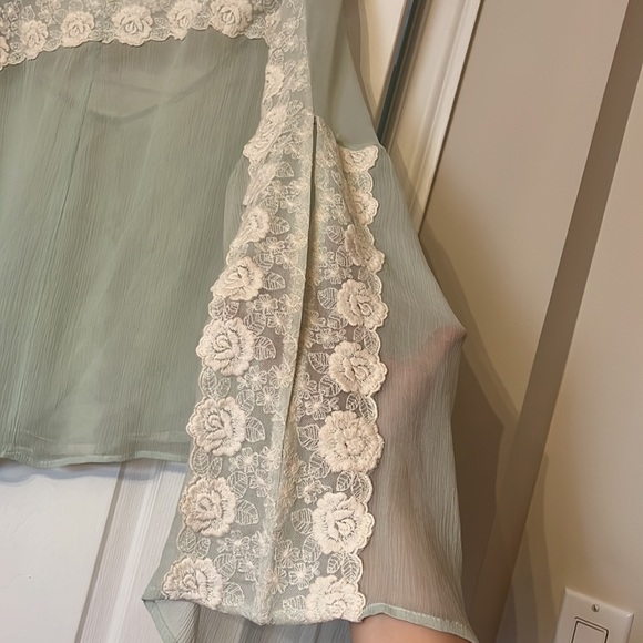 Teal Lace Trim Blouse - Picture 6 of 7